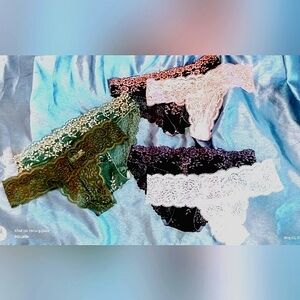 Lace panties 3 sets pink/pink, green/green, purple/white